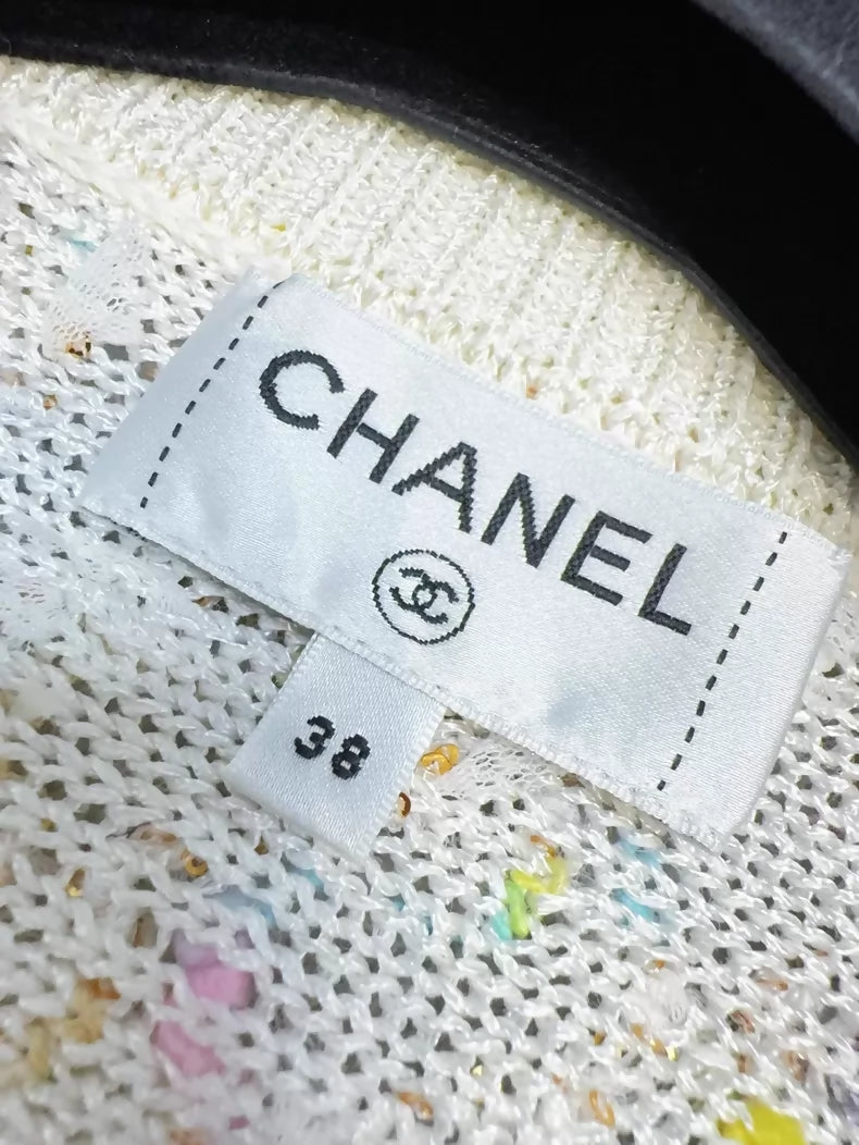Chanel off-white sequined cardigan with crystal embellishments