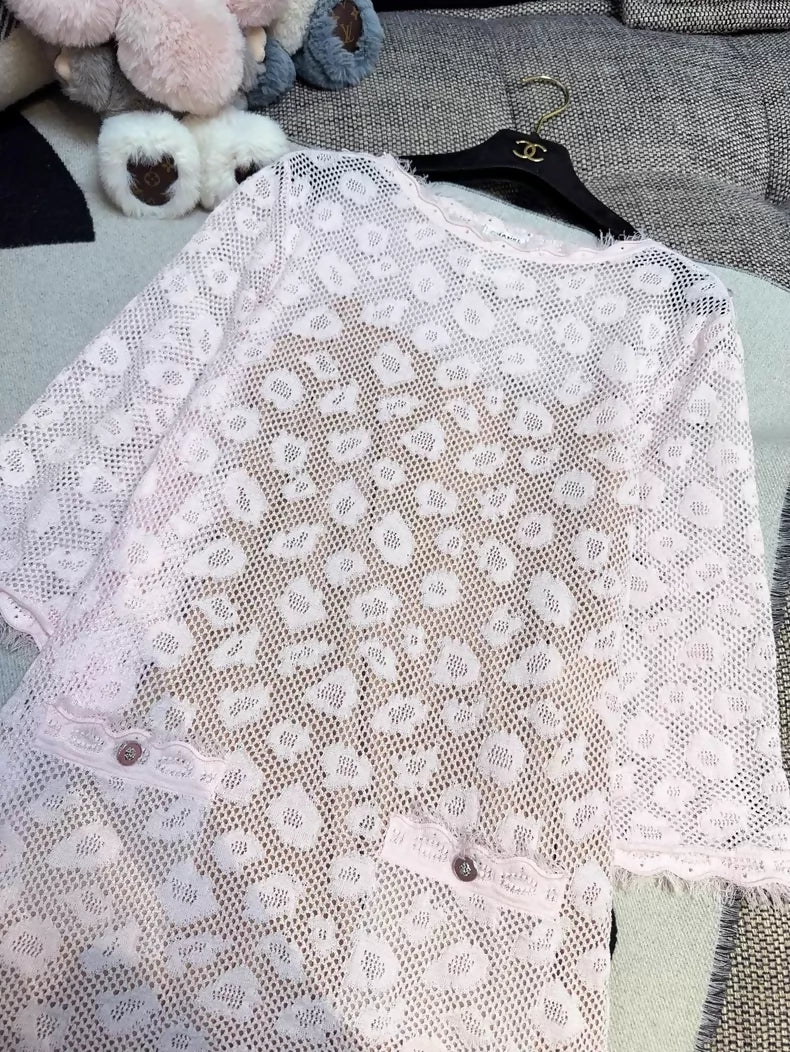 Chanel pink lace camellia dress