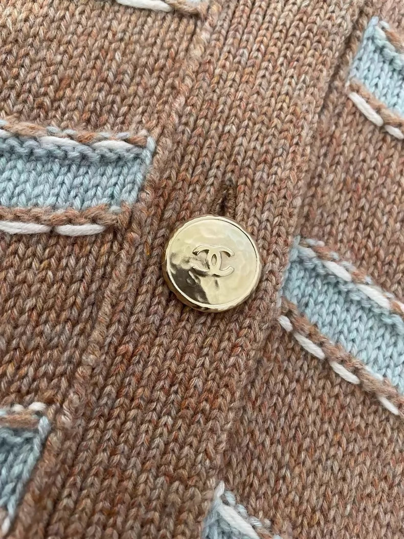 Chanel 24k Brown Striped Sequined Knit Cardigan Sweater