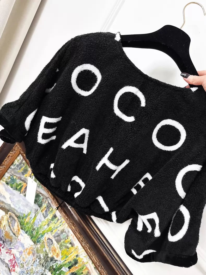 Chanel 23M black and white CC terry cloth top