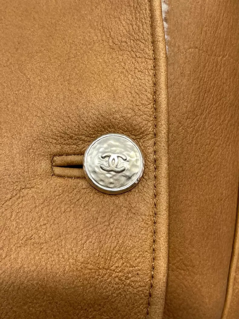 Chanel 24K Khaki shearling lambskin coat