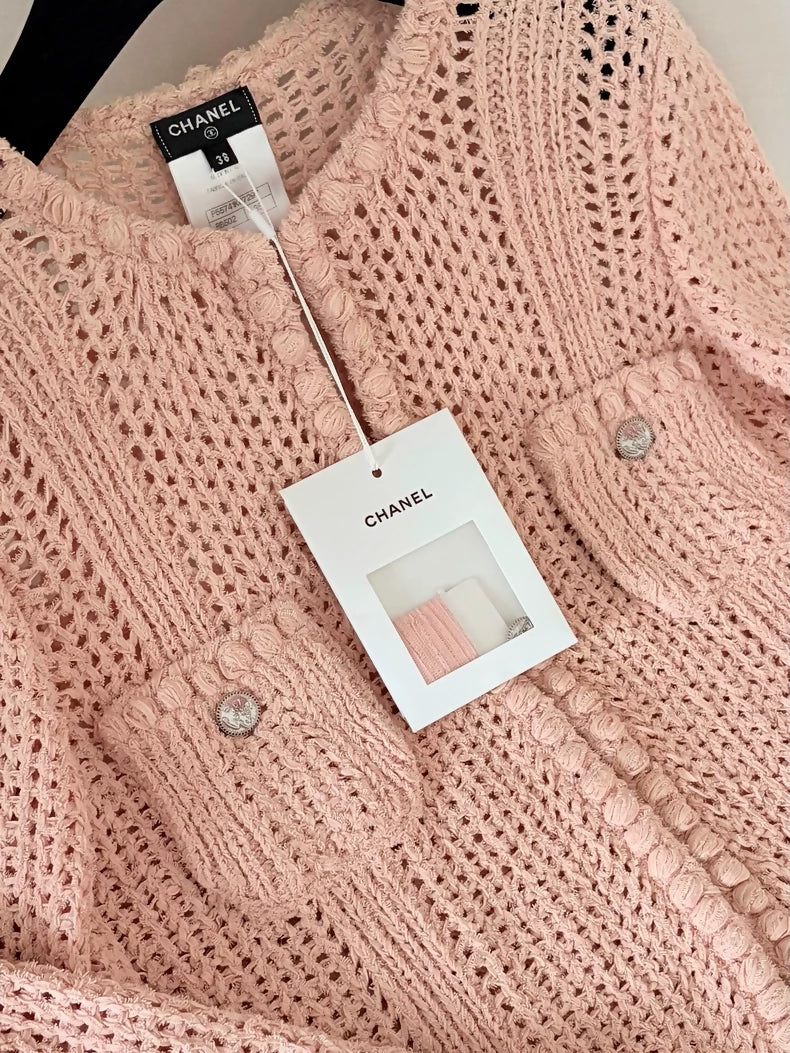 Chanel 17C nude pink knit cardigan