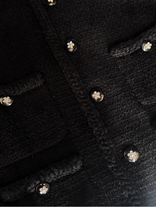 Chanel 23K Black tweed Jacket with Camellia buttons