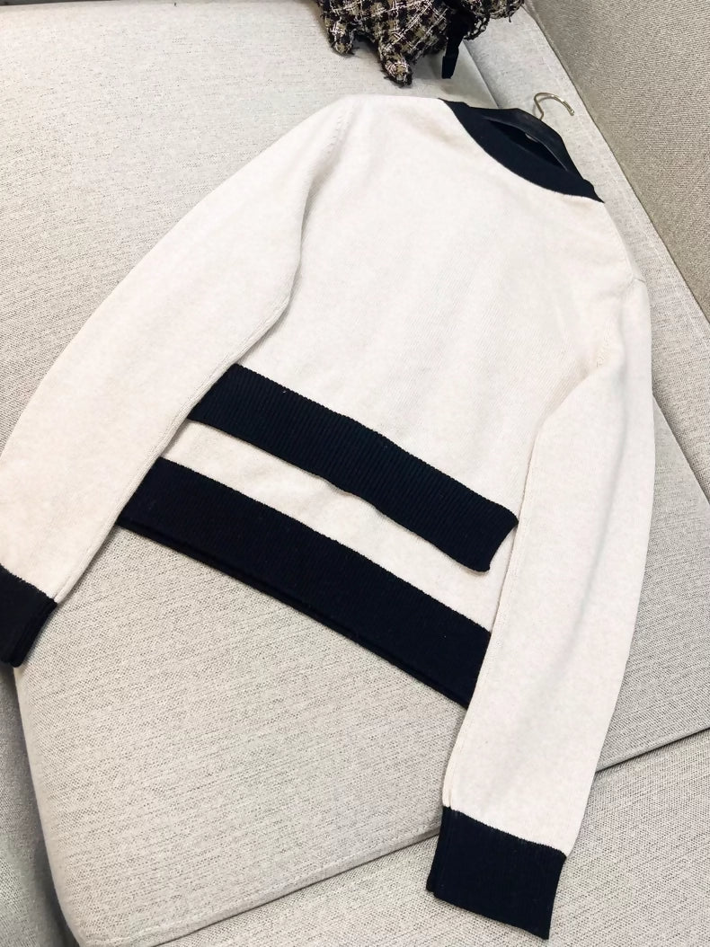 Chanel 25k beige and black two-piece knit top