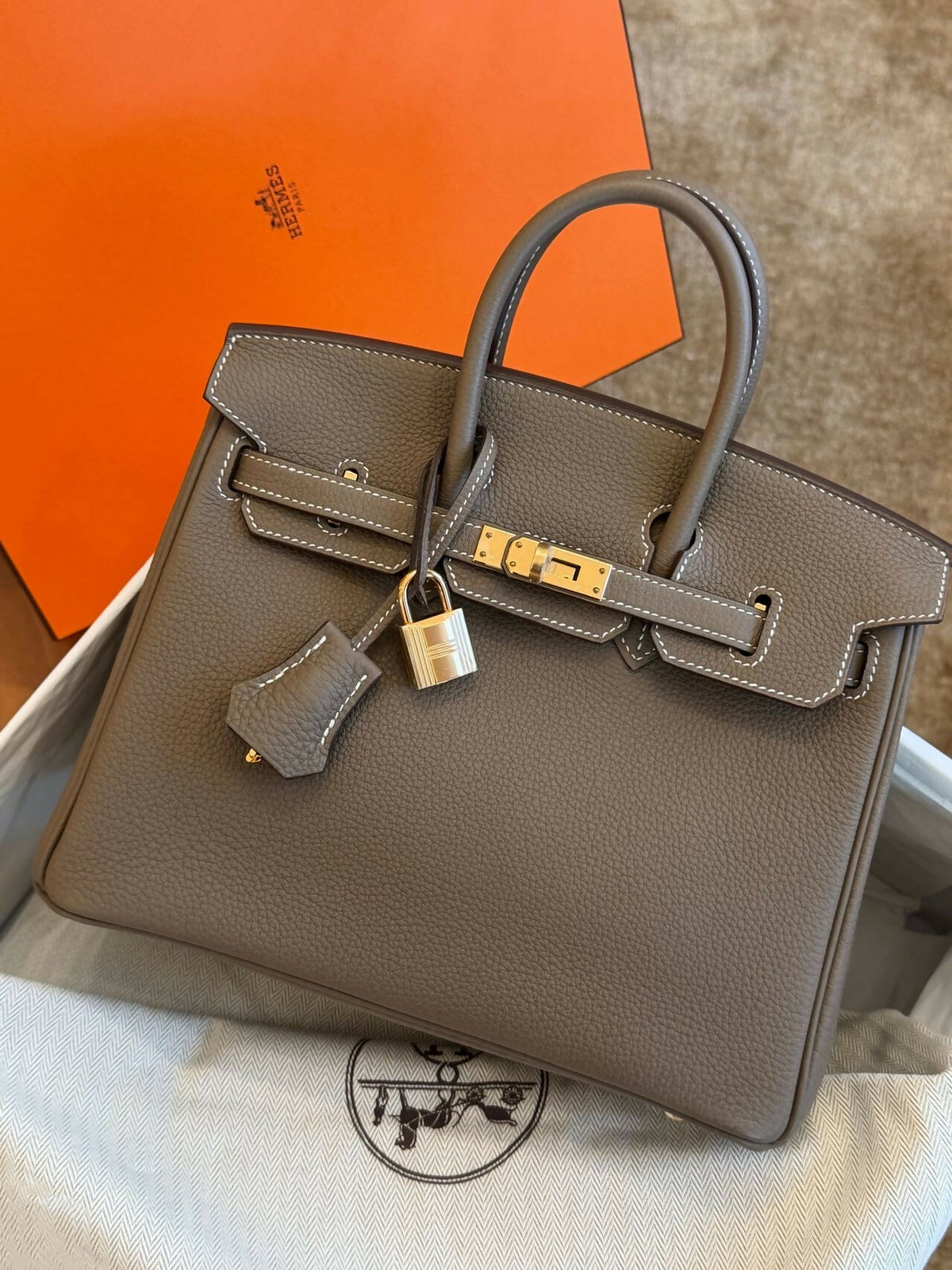 Hermès Birkin 25 Étoupe Togo Leather with Gold Hardware B Stamp