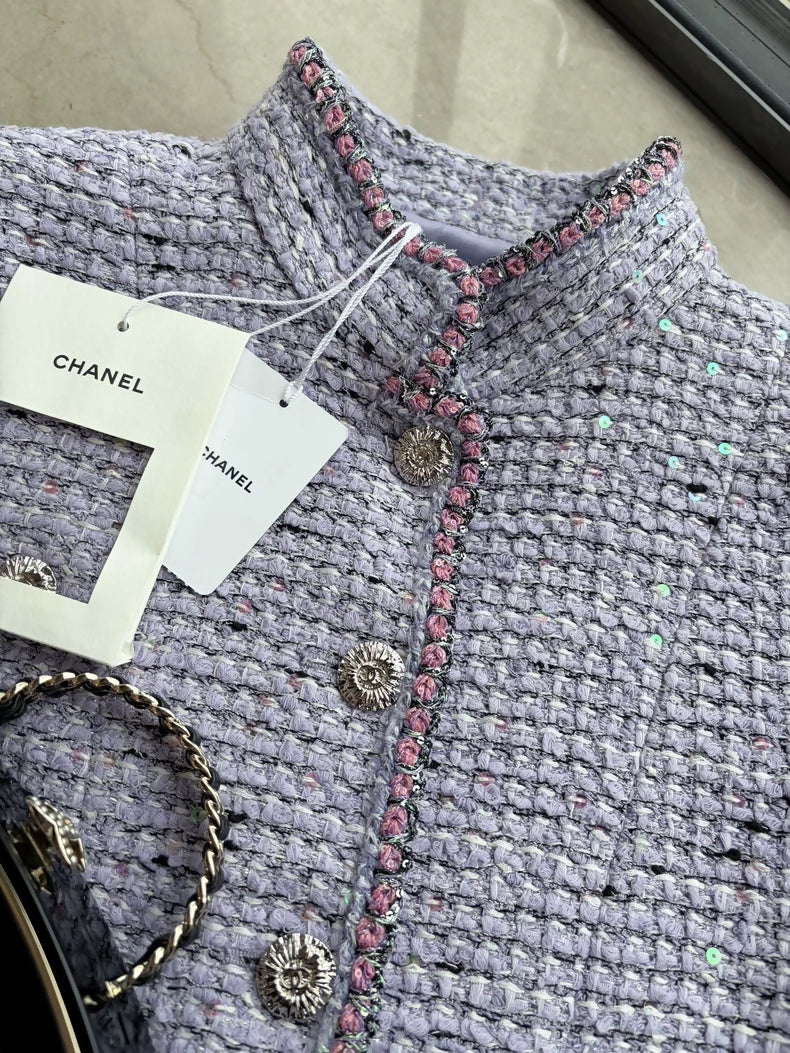 Chanel 26C Purple Sequined Tweed Jacket