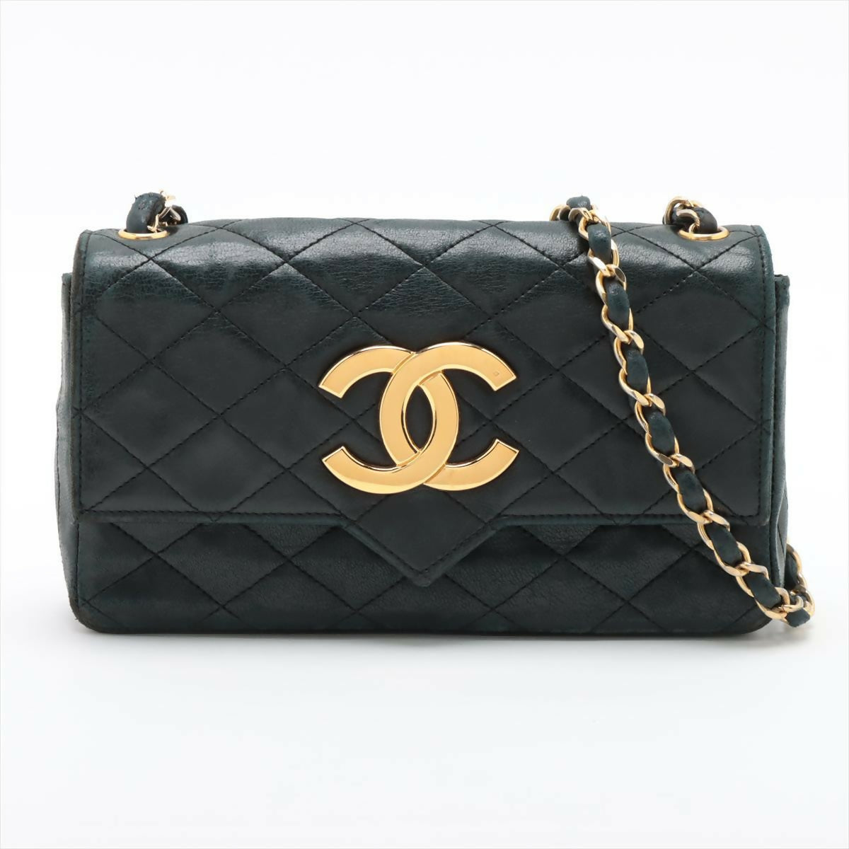 Chanel Vintage Black Navy Lambskin Big Coco Matelasse Flap