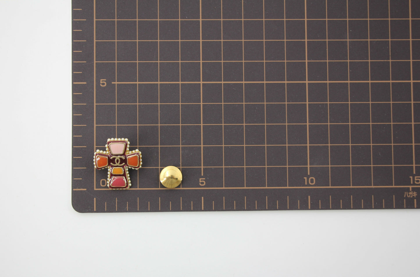 Chanel Vintage 03A Gripoix Red-Orange Imitation Pearl Cross Brooch