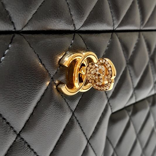 Chanel Black Diamond Quilted Lambskin Quilted Giant Jewelry Decor Case