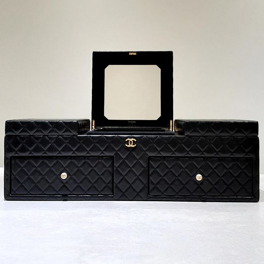 Chanel Black Diamond Quilted Lambskin Quilted Giant Jewelry Decor Case