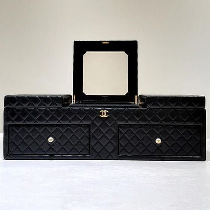 Chanel Black Diamond Quilted Lambskin Quilted Giant Jewelry Decor Case