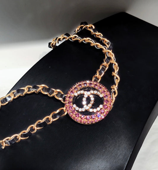 Chanel 95P Double C Diamond-Studded Leather Chain Waist Belt