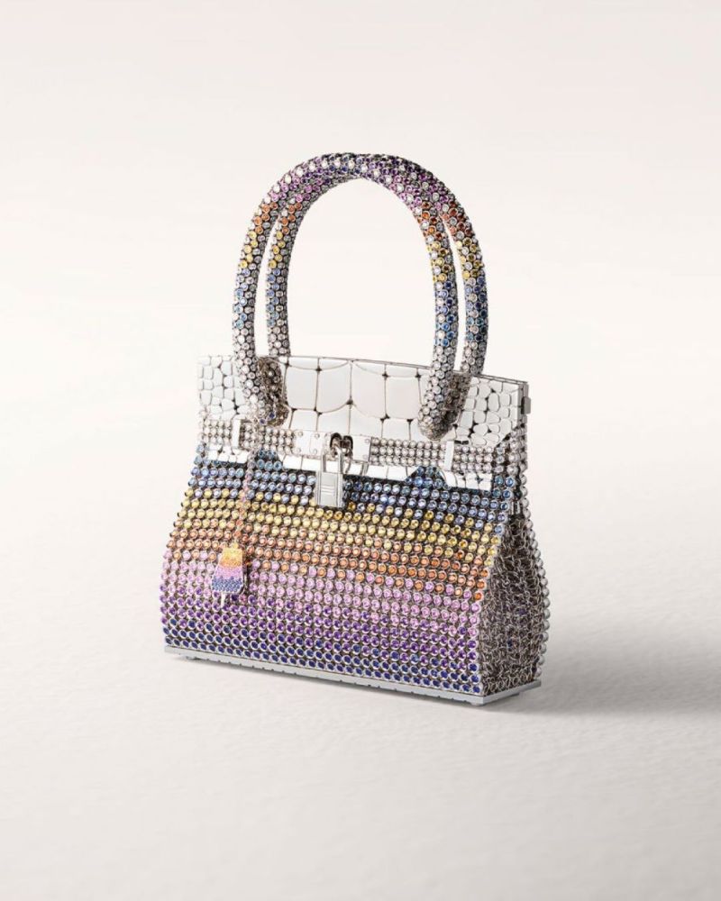Hermès Sac Bijou Birkin — Solid 18K White Gold with Rainbow gradient gems