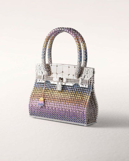 Hermès Sac Bijou Birkin — Solid 18K White Gold with Rainbow gradient gems