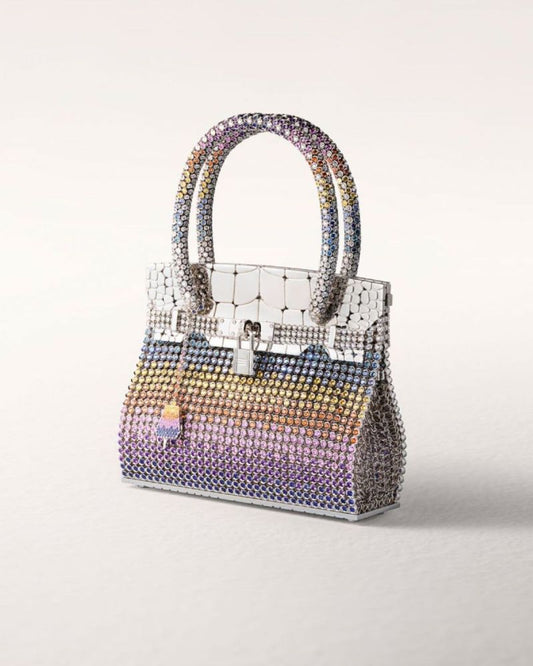 Hermès Sac Bijou Birkin — Solid 18K White Gold with Rainbow gradient gems