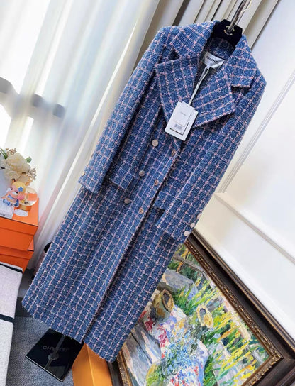 Chanel 24C Blue Tweed Long Coat