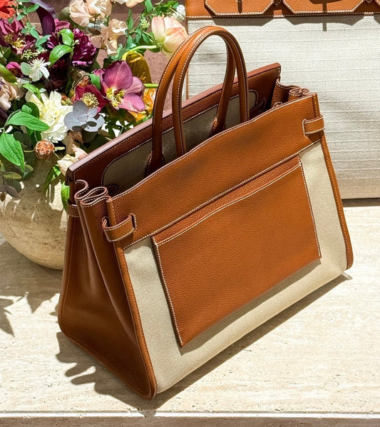 Hermès Birkin 35 A L'Envers Ecru Toile H Canvas and Faubourg Barenia Volupto Palladium Hardware