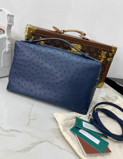 Loro Piana Ostrich Leather Extra Bag L27 in Blue