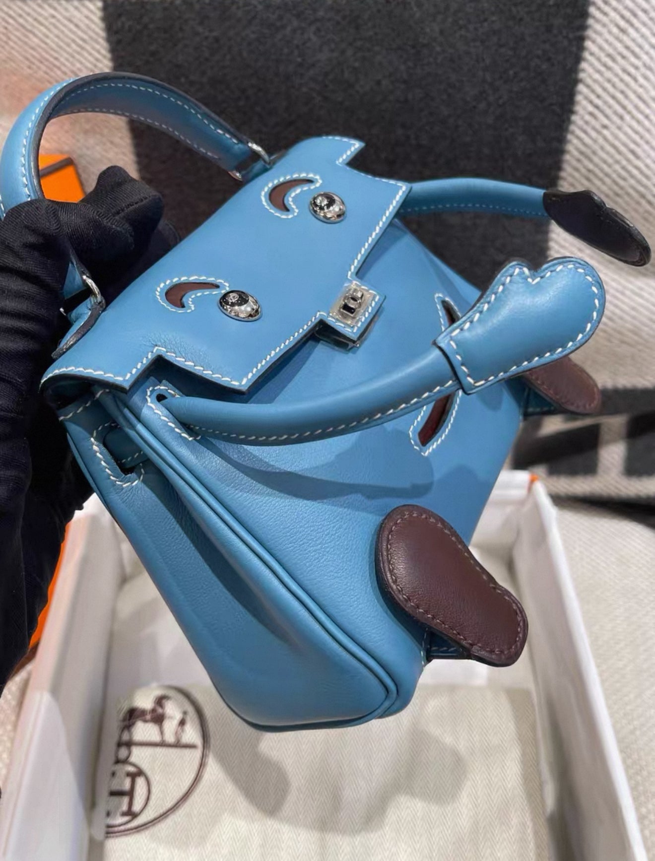 Hermès Kelly doll blue denim swift leather palladium hardware