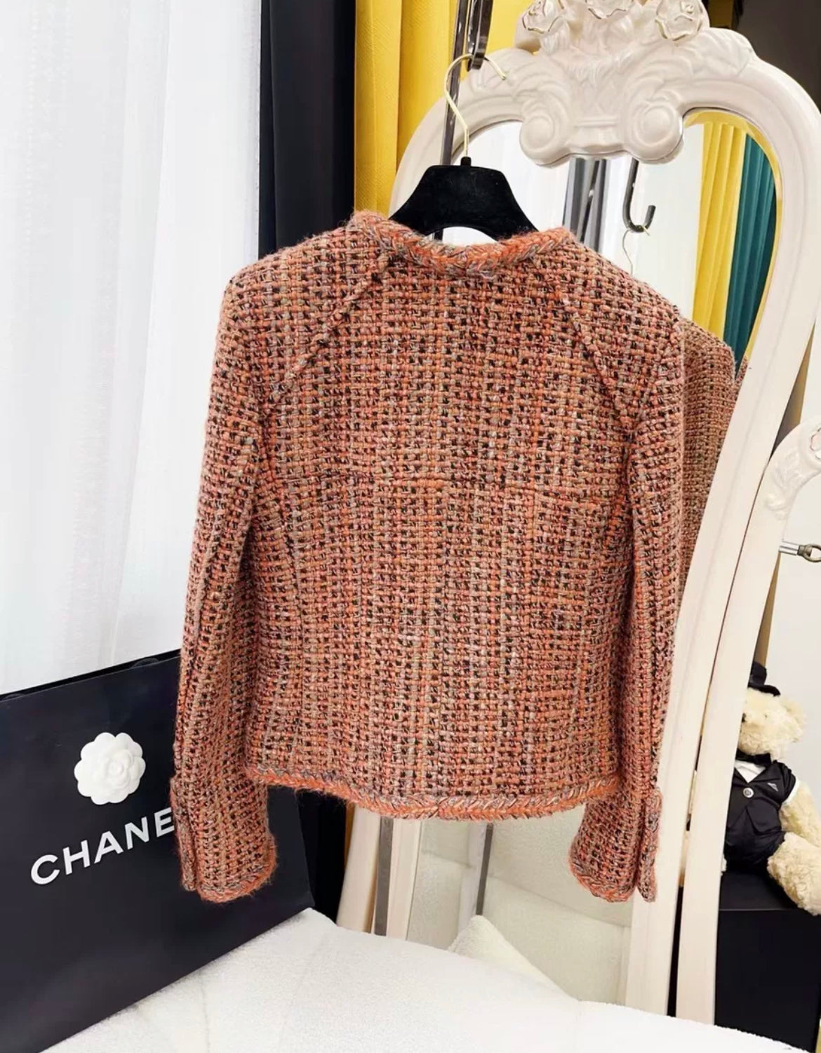 Chanel 18k Copper, grey, black wool tweed jacket size 34