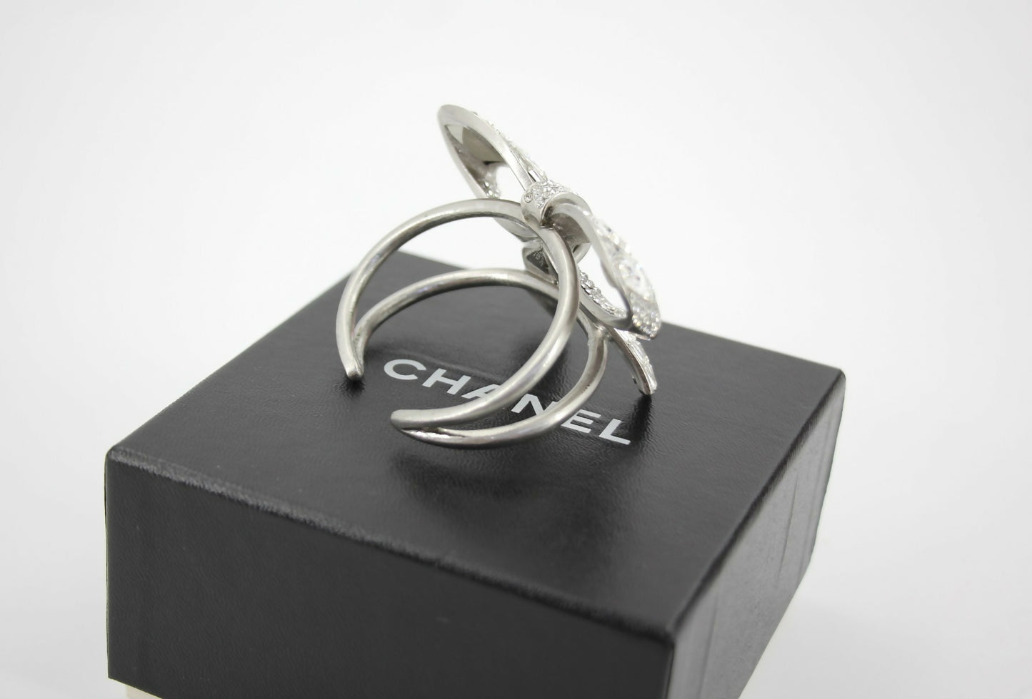 Chanel Vintage 08P Rhinestone Spring Silver Bow Brooch