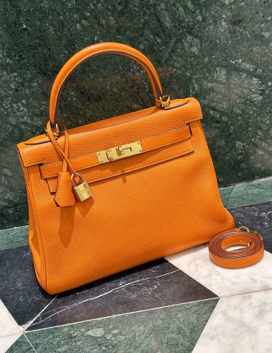 Hermès Kelly28 Orange Togo Leather Gold Hardware
