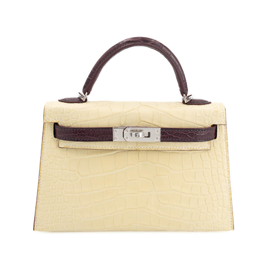 Hermes Mini Kelly 20 Rouge Sellier Vanille Matte Alligator Palladium hardware