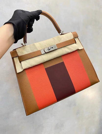 HERMES Kelly Letter 28 Vaux Epson Gold Capucines Rouge Ash Palladium Hardware