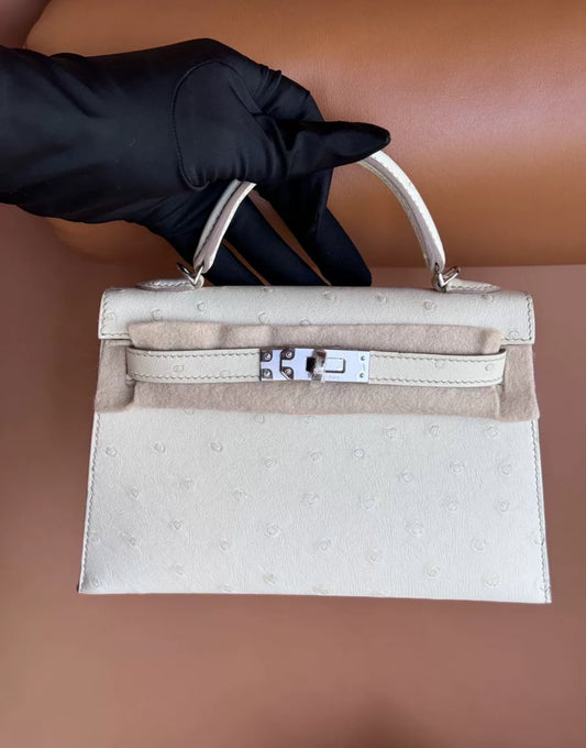 Hermès Mini Kelly Nata Ostrich Palladium Hardware