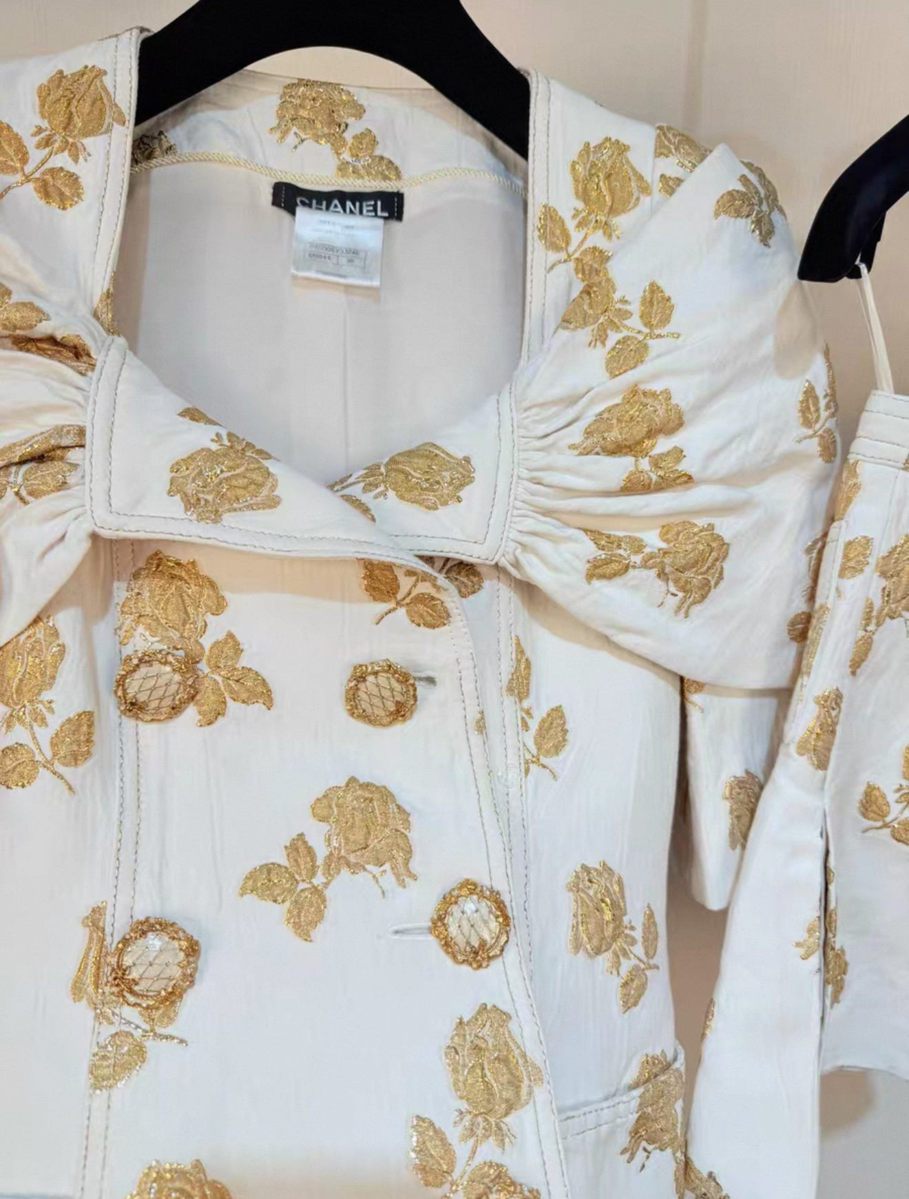 Chanel 2013 white and gold embroidered jacket and shorts set