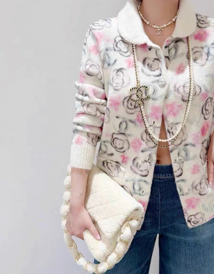 Chanel 23N coco neige Beige/Pink Cashmere Cardigan size 38