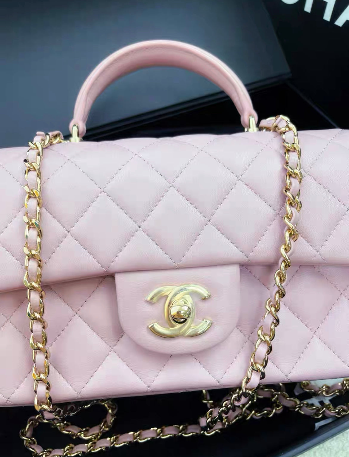 chanel 24P top handle mini pink bag