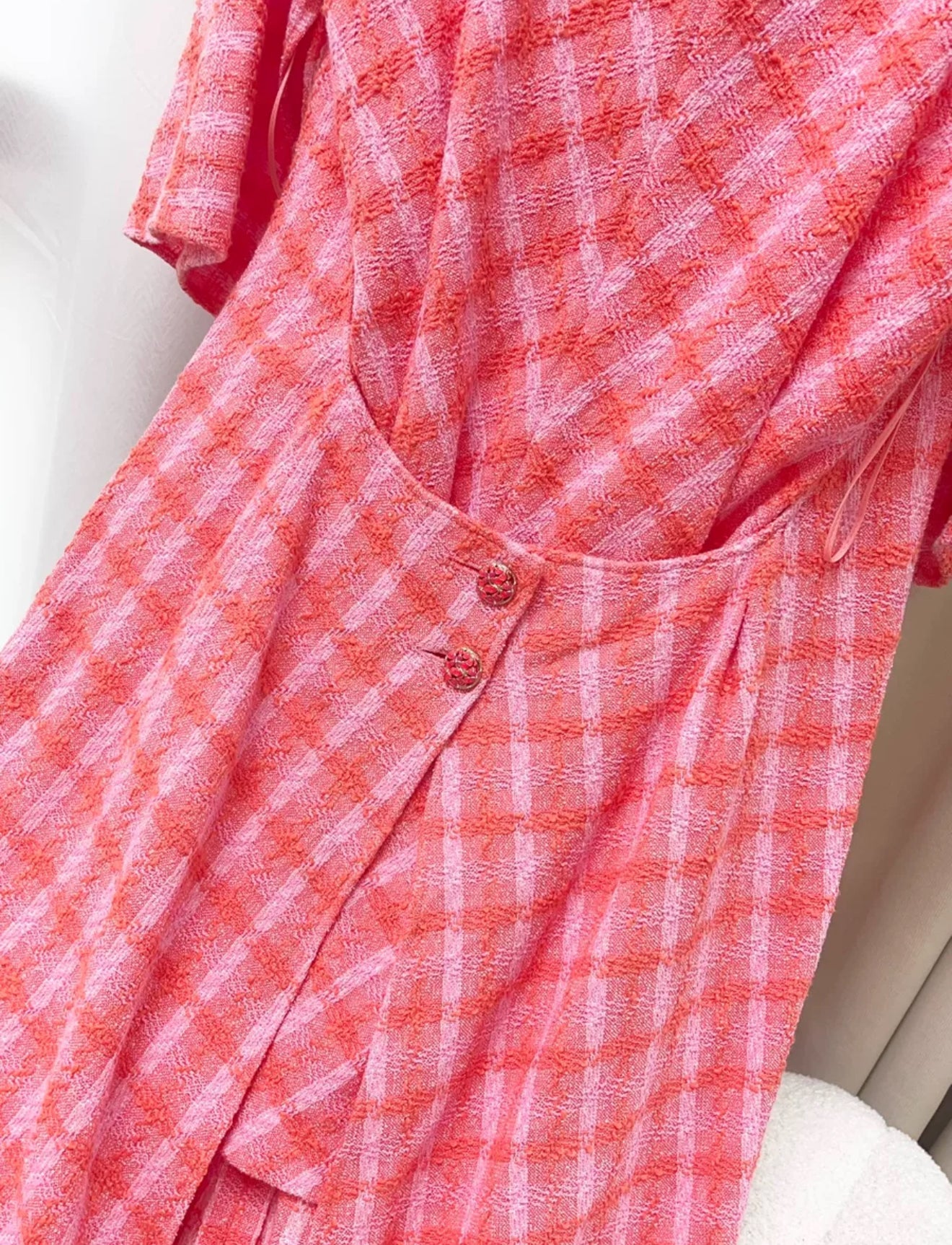 Chanel 24S orange and pink plaid dress – Wararni.com