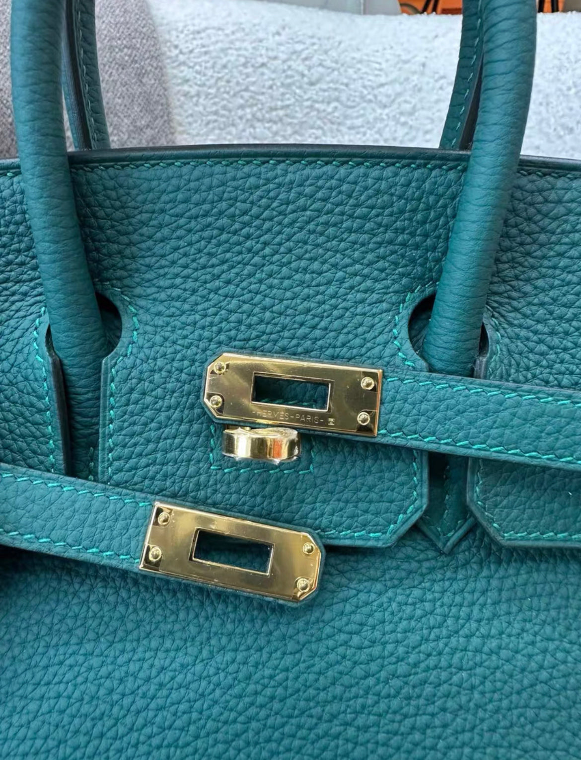 HERMES BIRKIN 25 TOGO Z6 MALACHITE GOLD HARDWARE STAMP C