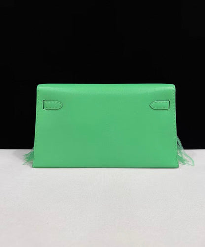 Hermès Kelly Elan Foile Vert Comics Chevre and Ostrich Feather Palladium Hardware