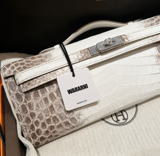 Hermès Kelly Cut Himalayan Niloticus crocodile with 18k white gold diamond hardware