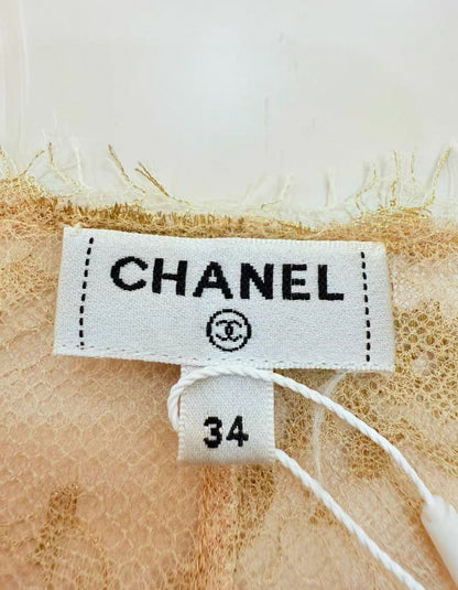 Chanel 20A Beige & Gold Lace Blouse
