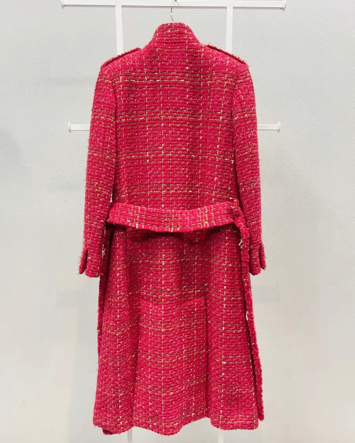 Chanel 2017 Red Tweed Long Coat size 34