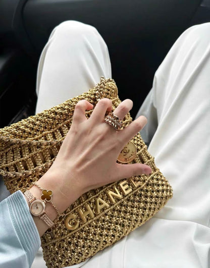 Chanel Mini 22 Bag Gold Macrame Calfskin Gold Hardware