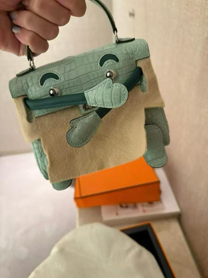 Hermes kelly doll 6U Vert d’eau Matte crocodile leather Palladium Hardware