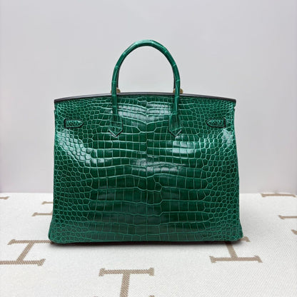 Hermes Birkin 40 vert emerald shiny porosus palladium hardware