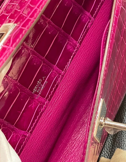 Hermès Kelly Cut Clutch Niloticus Crocodile Rose Scheherazade Diamond Hardware