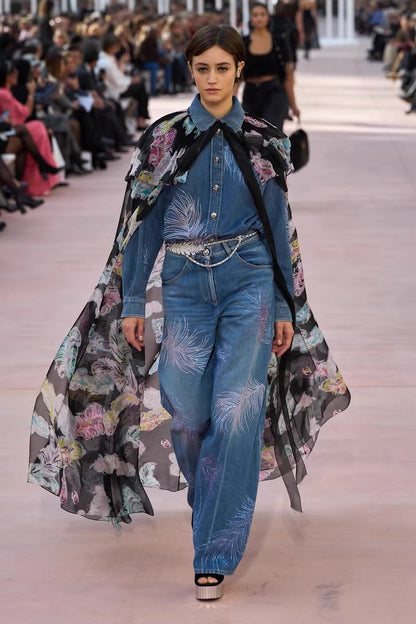 Chanel 25s denim feather shirt, size 40