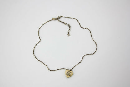 Chanel Vintage 06P Enamel Double-Sided Beige Camellia CC Logo Heart Necklace