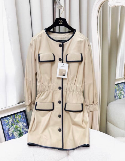 Chanel 19S beige leather jacket