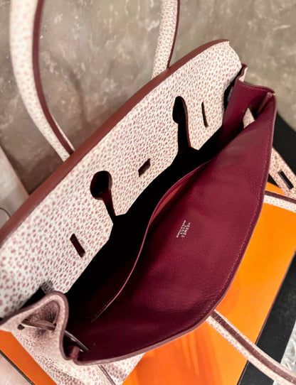 Vintage Hermès Birkin 30 Pink Dalmatian Buffalo Palladium Hardware