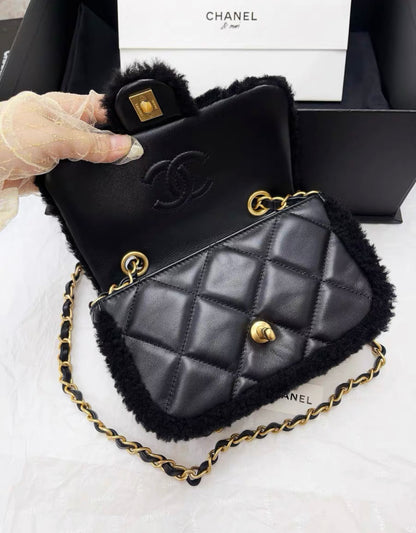 Chanel 2024 Black Sheepskin Teddy Bag Mini