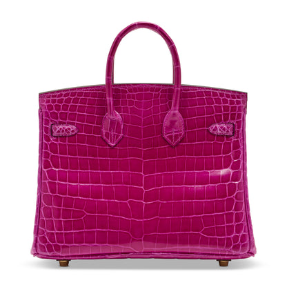 Hermes Birkin 25 Rose Scheherazade Shiny Crocodile Leather with Gold Hardware