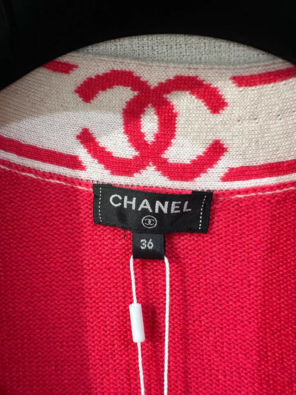 Chanel 19p red and white embroidered long cardigan,