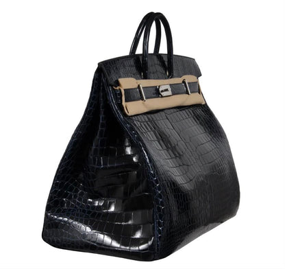 Hermes Birkin HAC 50 Blue marine shiny porosus crocodile leather palladium hardware